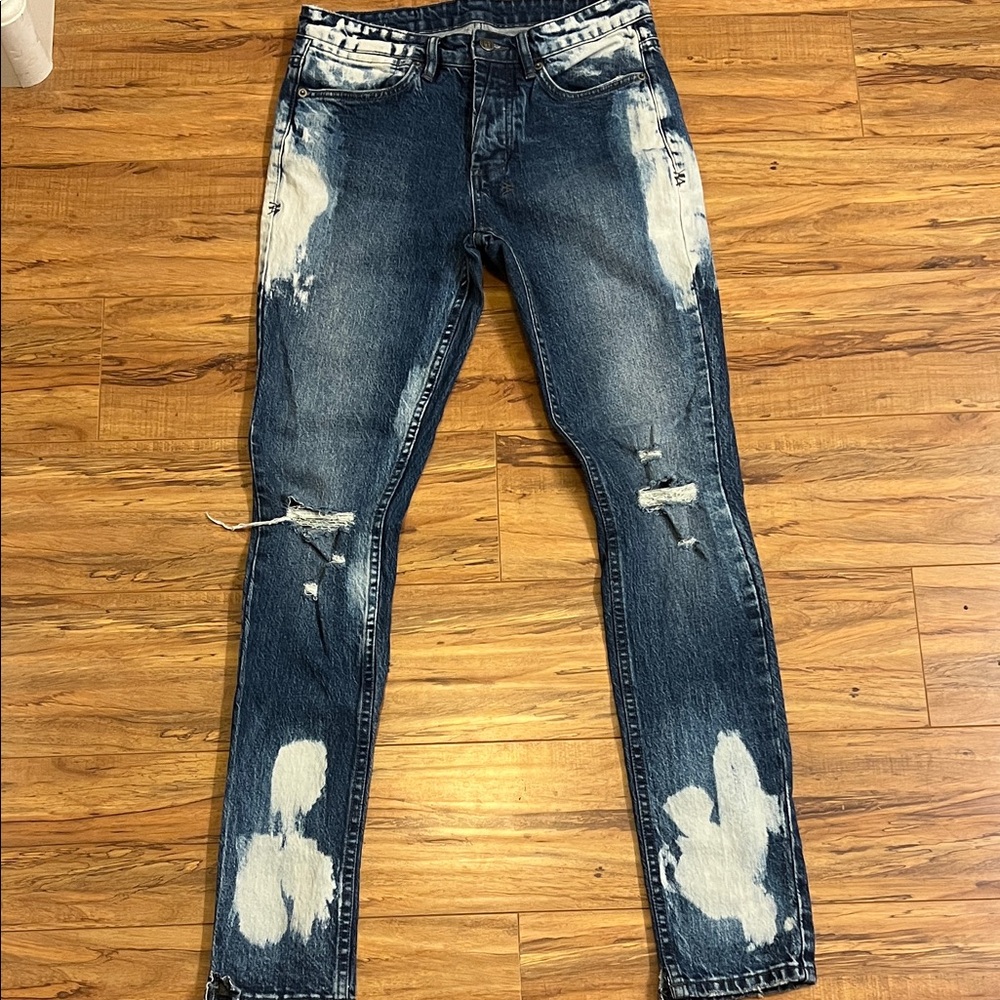 Ksubi Men's Skinny Jeans - Distressed Blue and Whitewashing